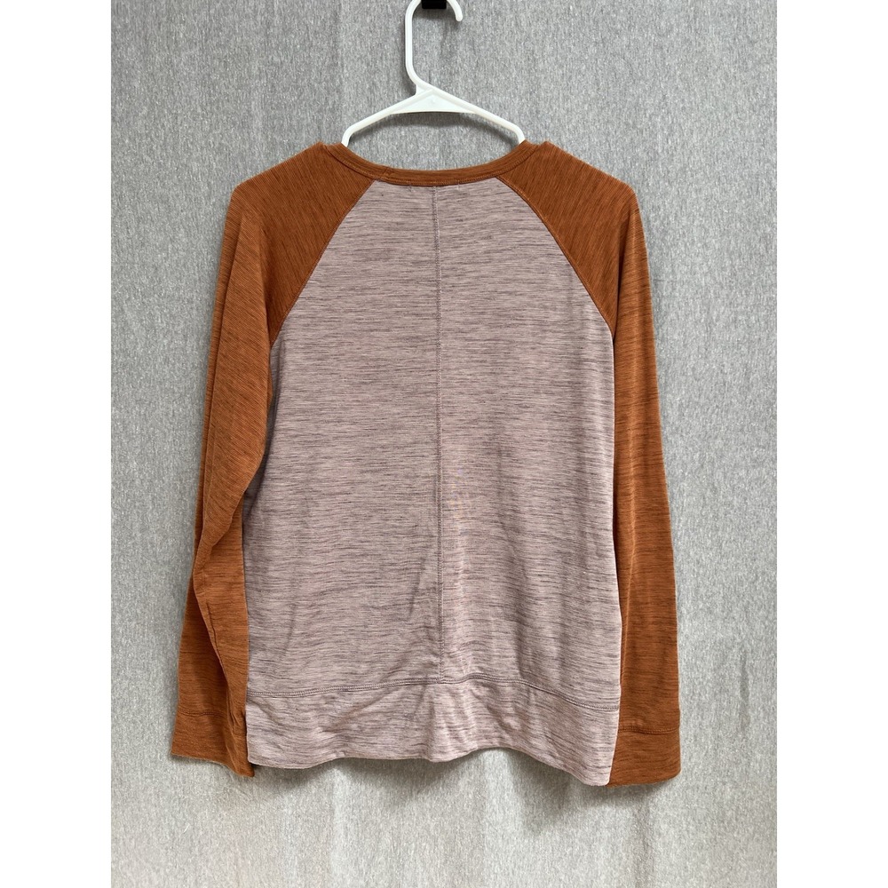 prAna Shirt Womens Sz M Orange Pink Long Sleeve Raglan Side Snap Hem Lightweight - Picture 5 of 5